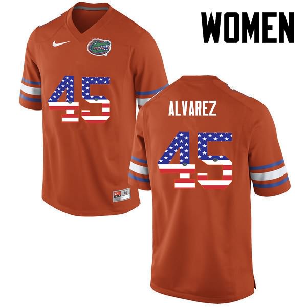 NCAA Florida Gators Carlos Alvarez Women's #45 USA Flag Fashion Nike Orange Stitched Authentic College Football Jersey PYS5764PM